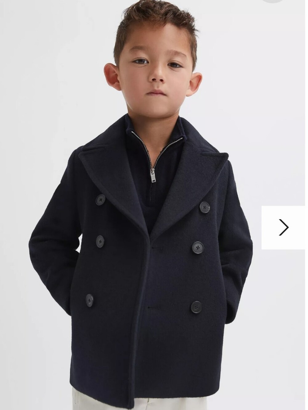 Reiss Navy Double-Breasted Wool Blend Pea Jacket